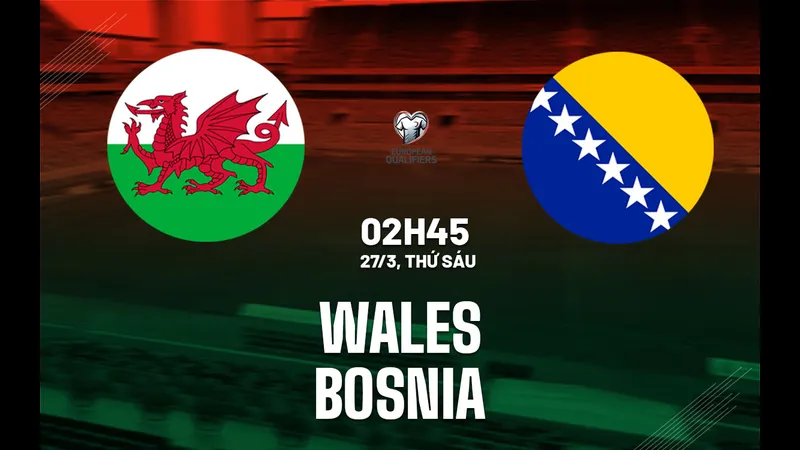 Cầu thủ đội Bosnia & Herzegovina vượt qua hậu vệ đội Wales Cầu thủ đội Bosnia & Herzegovina vượt qua hậu vệ đội Wales
