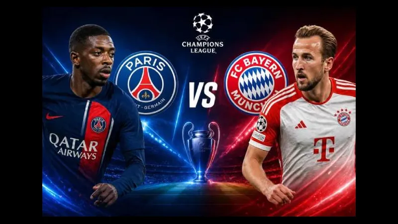 Cầu thủ PSG và Bayern Munich tranh chấp bóng trên sân cỏ Cầu thủ PSG và Bayern Munich tranh chấp bóng trên sân cỏ
