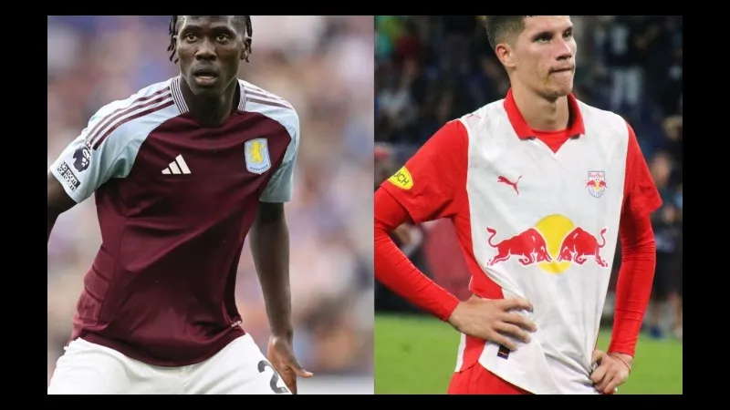 Cầu thủ Salzburg và Kharkiv tranh chấp bóng trên sân cỏ Cầu thủ Salzburg và Kharkiv tranh chấp bóng trên sân cỏ