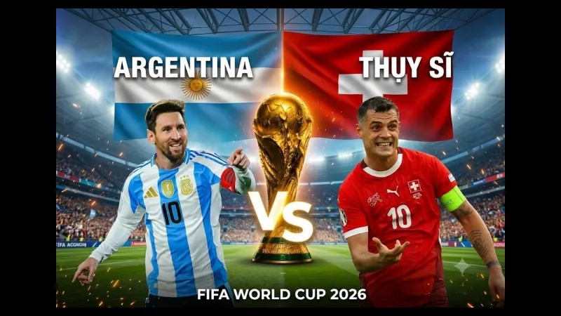 Cầu thủ Argentina nỗ lực vượt qua sự phòng ngự của Thụy Sĩ